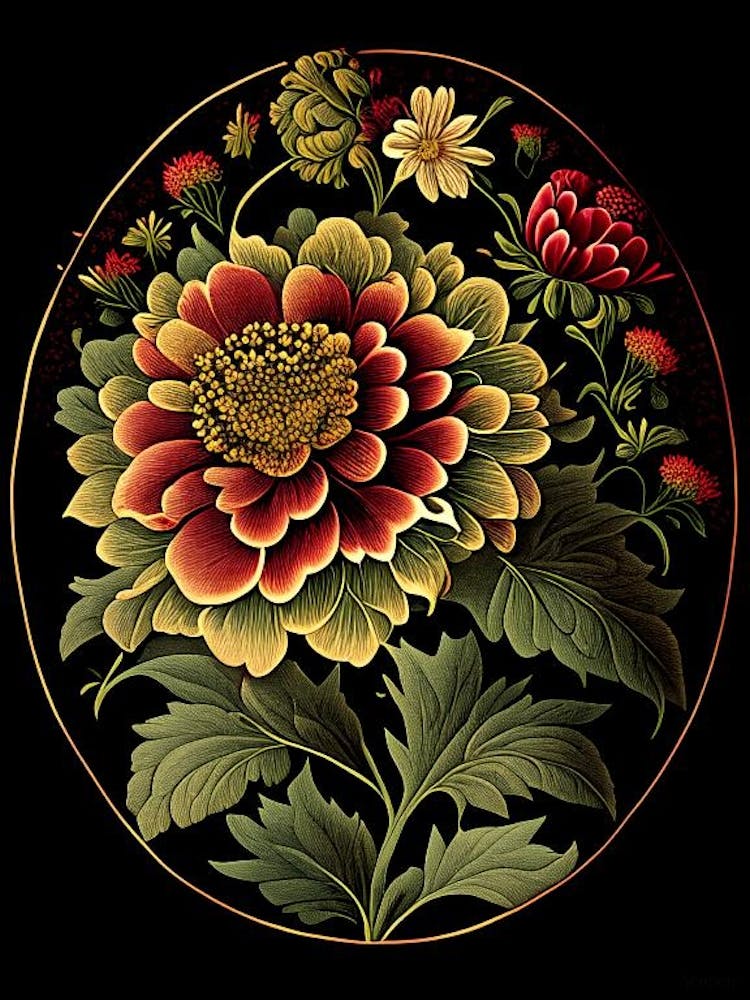 Zinnie 2 - Florales Botanisches Vintage Poster