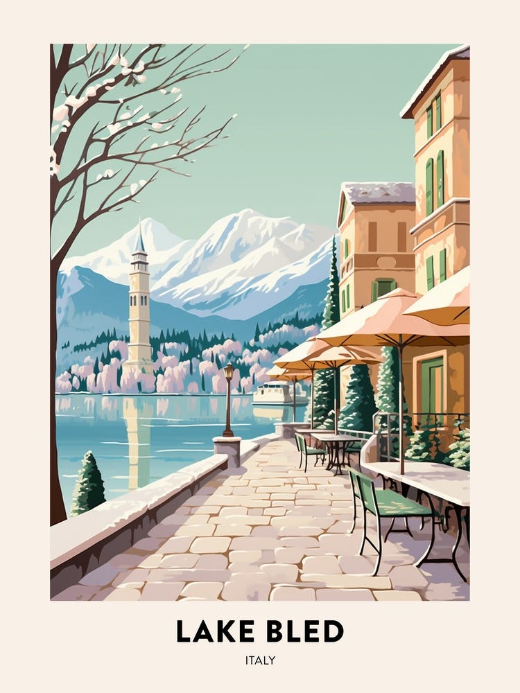 Vintage Winter Travel Poster Lake Como Italy 1