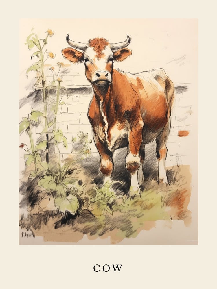 Beatrix Potter Inspired  Animal Watercolour Cow 1