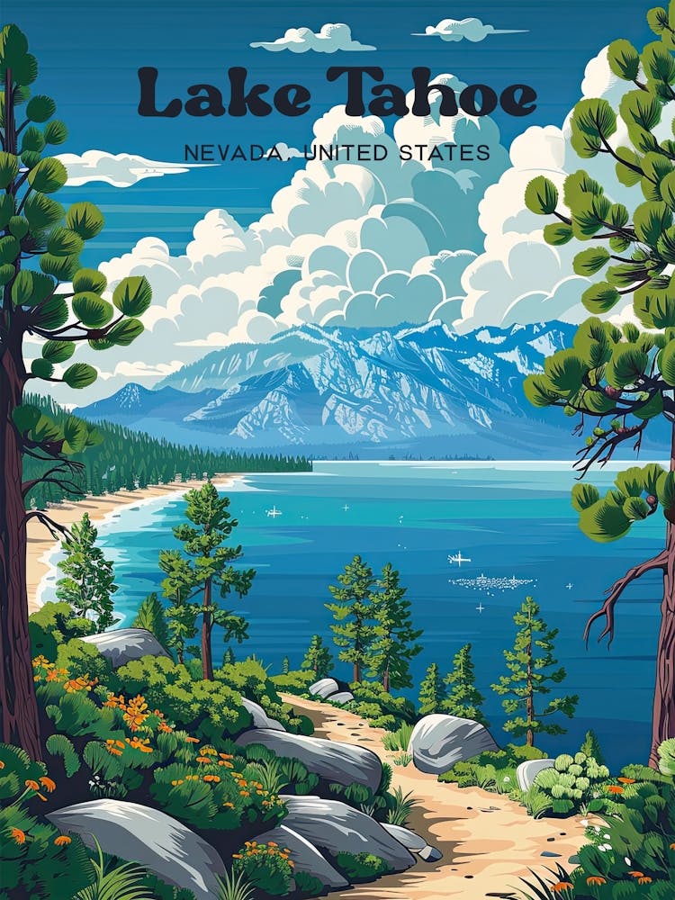 Lake Tahoe California Travel Illustration