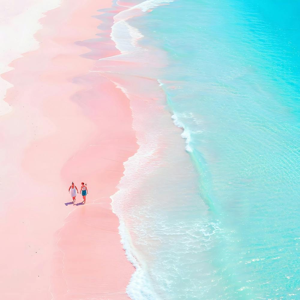 Pastel Paradise: Pink Sand and Turquoise Waters on a Tropical Beach