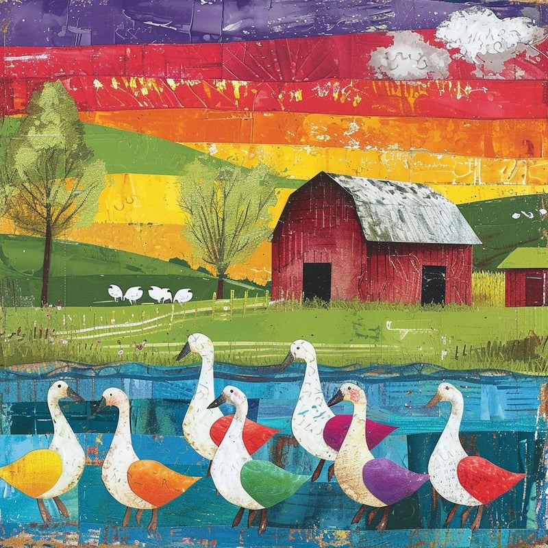 Kitsch Geese Collage Outside Barn 1