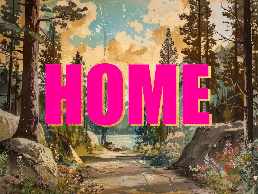 Pink And Gold Home Poster Vintage Woods Illustration 2