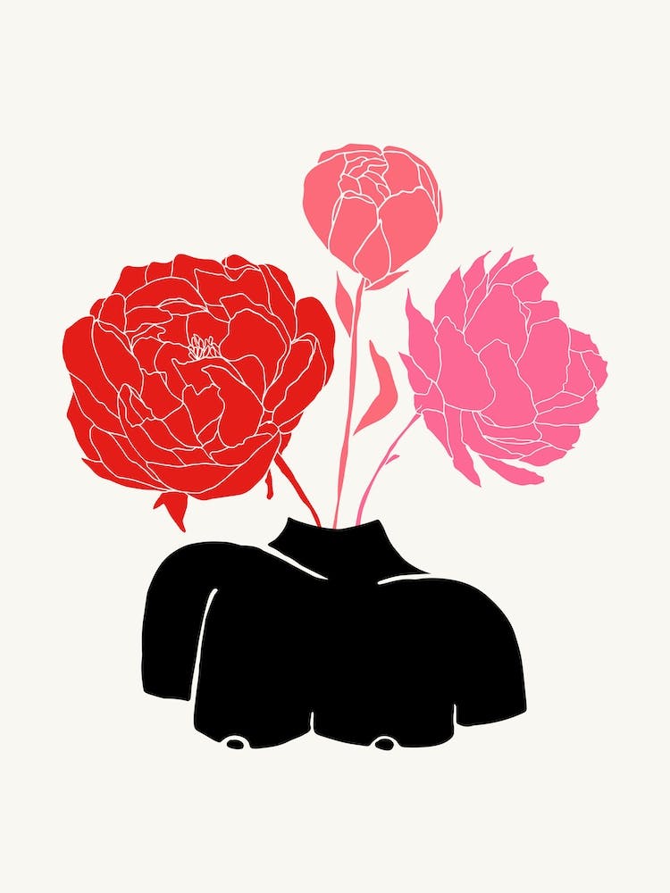 Vase Sculpture Woman Flower Head Peonies