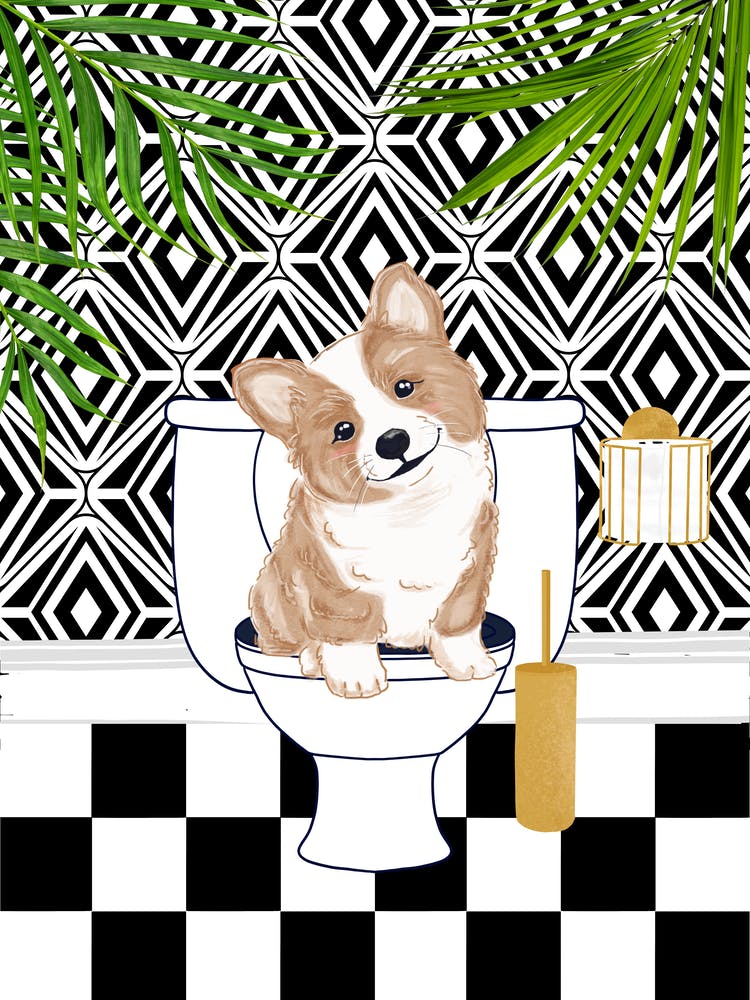 Dog on Toilet Funny Animal Bathroom