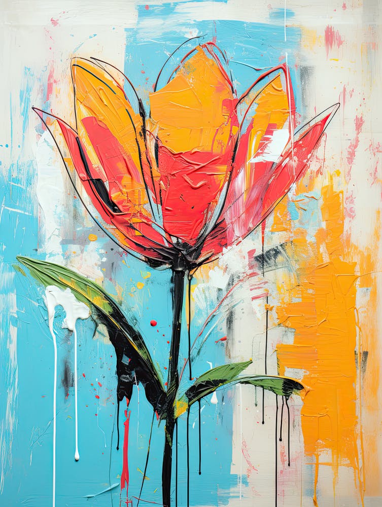 Florales Mosaik: Urbane Kunst im Basquiat-Stil