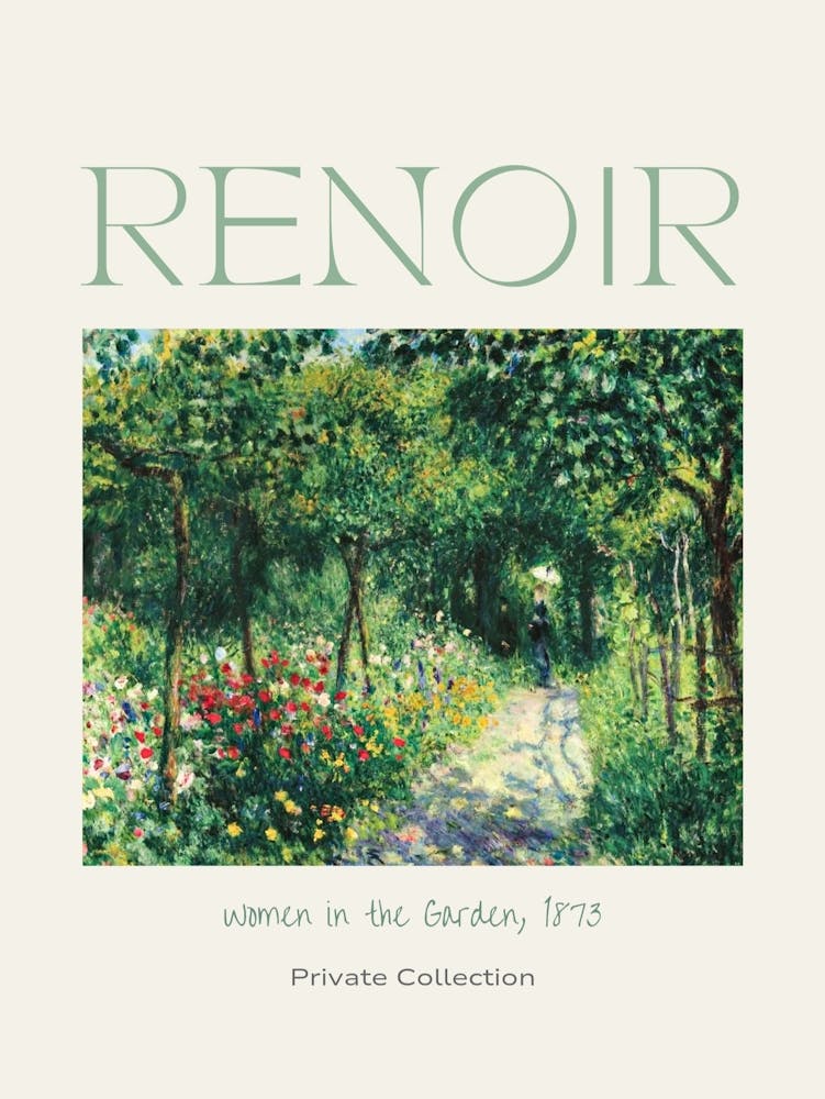 Women in the Garden 1873 by Pierre Auguste Renoir "Femmes Dans Un Jardin" - Labelled Wall Decor Artwork Gallery Print | Private Collection sold at Sotherbys | HD Remastered Immaculate Countryside