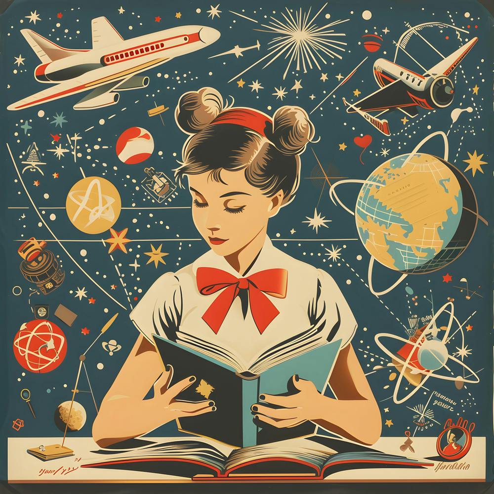 Soviet Themed Retro Girl Learning