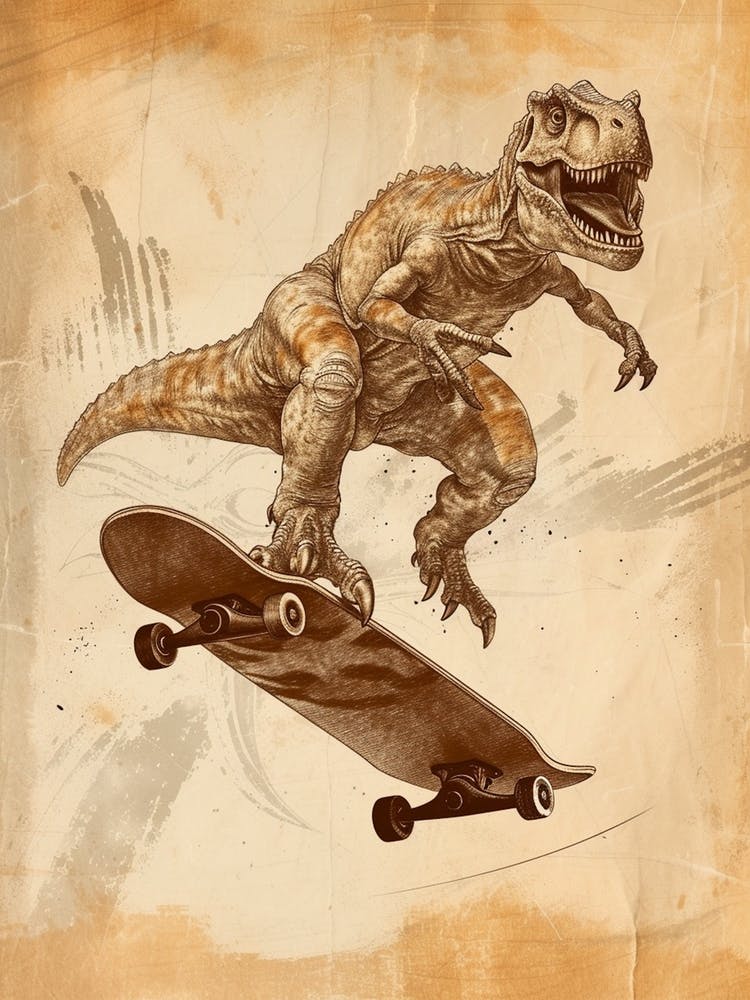 Vintage Heterodontosaurus Dinosaur On A Skateboard 2