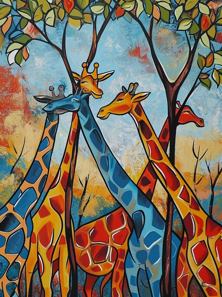 Abstract Giraffe Herd Under The Trees 8