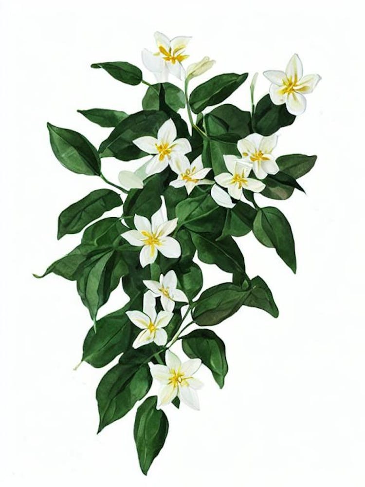 Jasmine Plant (Jasminum Polyanthum) Watercolor