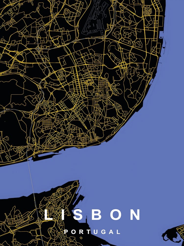 Lisbon Portugal City Map Black and Gold
