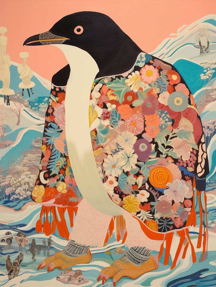 Maximalist Bird Painting Penguin