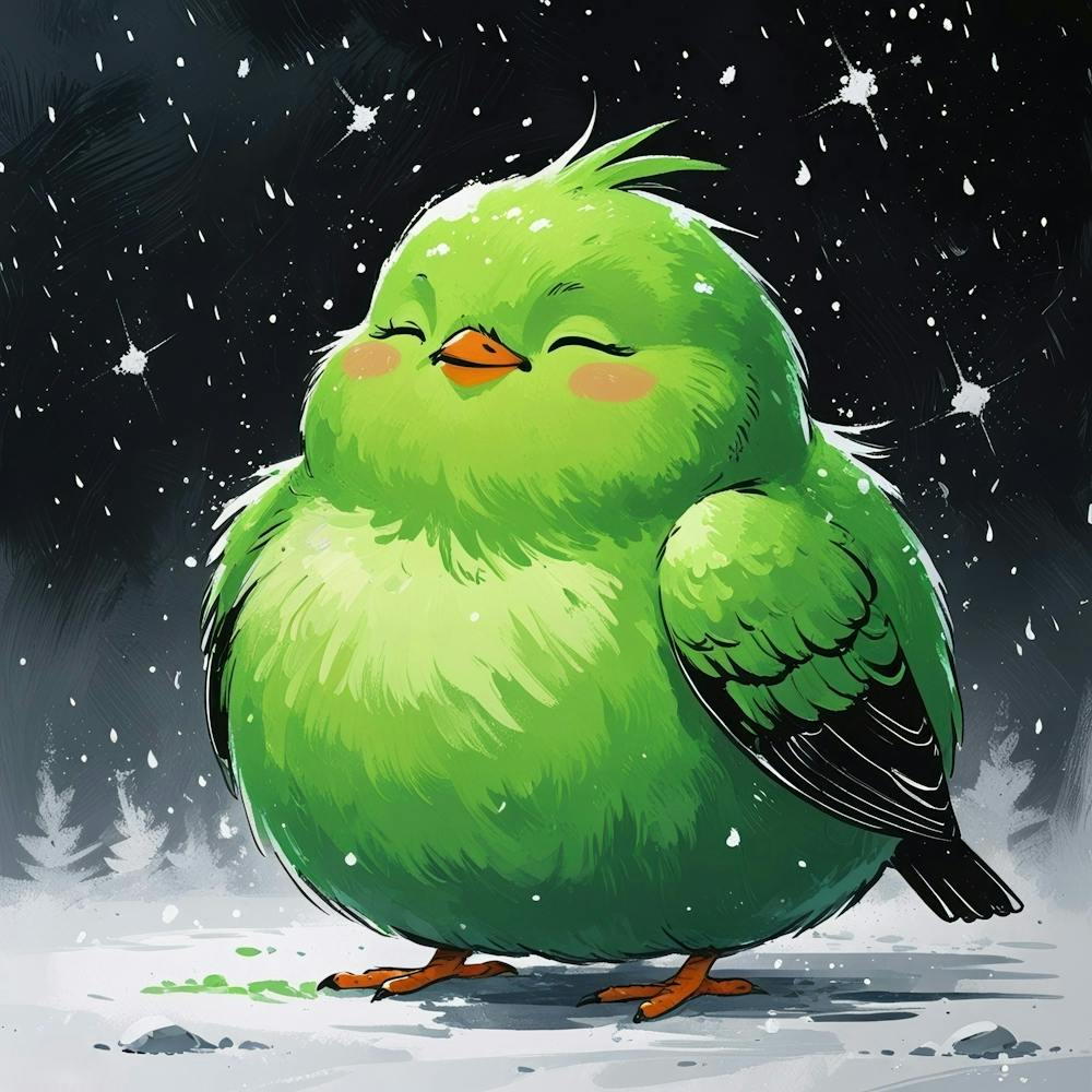 Green Bird In The Snow