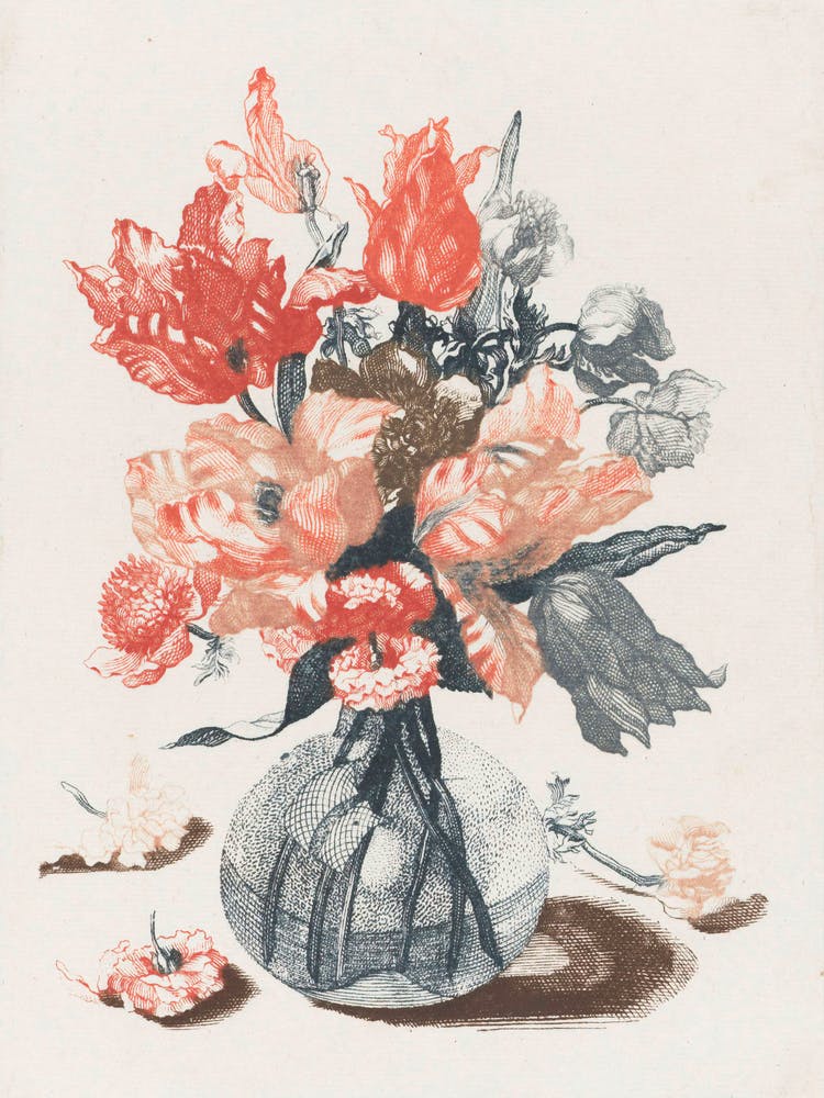 Flowers In A Vase, Paulus Theodorus Van Brussel, red flower in vase