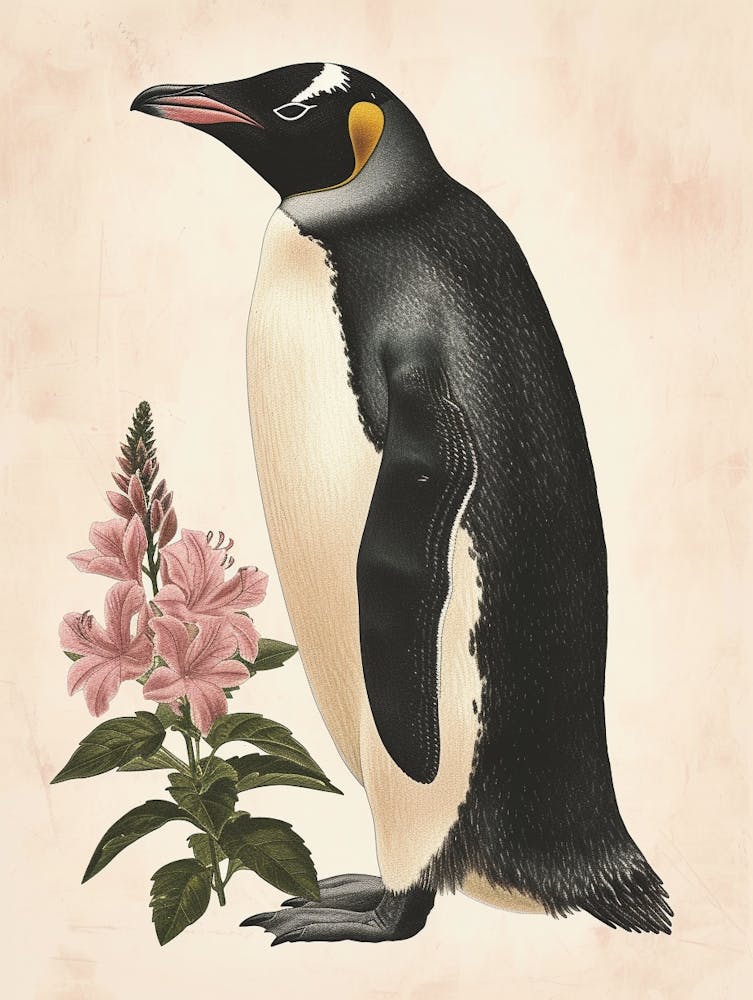 Adlie Penguin Volunteer Point Vintage Botanical Painting 1