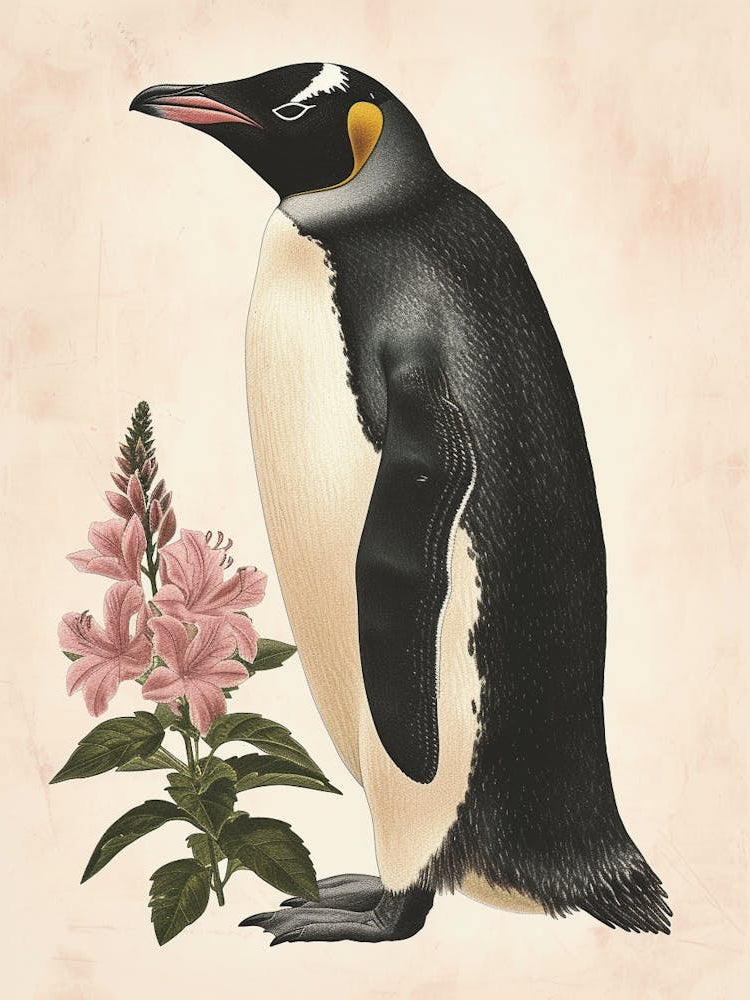 Adlie Penguin Volunteer Point Vintage Botanical Painting 1