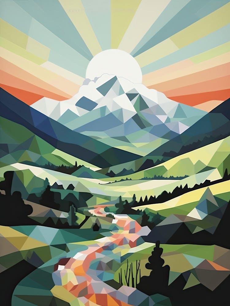 Mountains And Valley   Geometric Vector Illustration 1