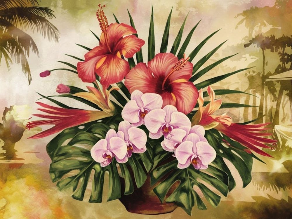 Lush Tropical Flower Garden - Vibrant