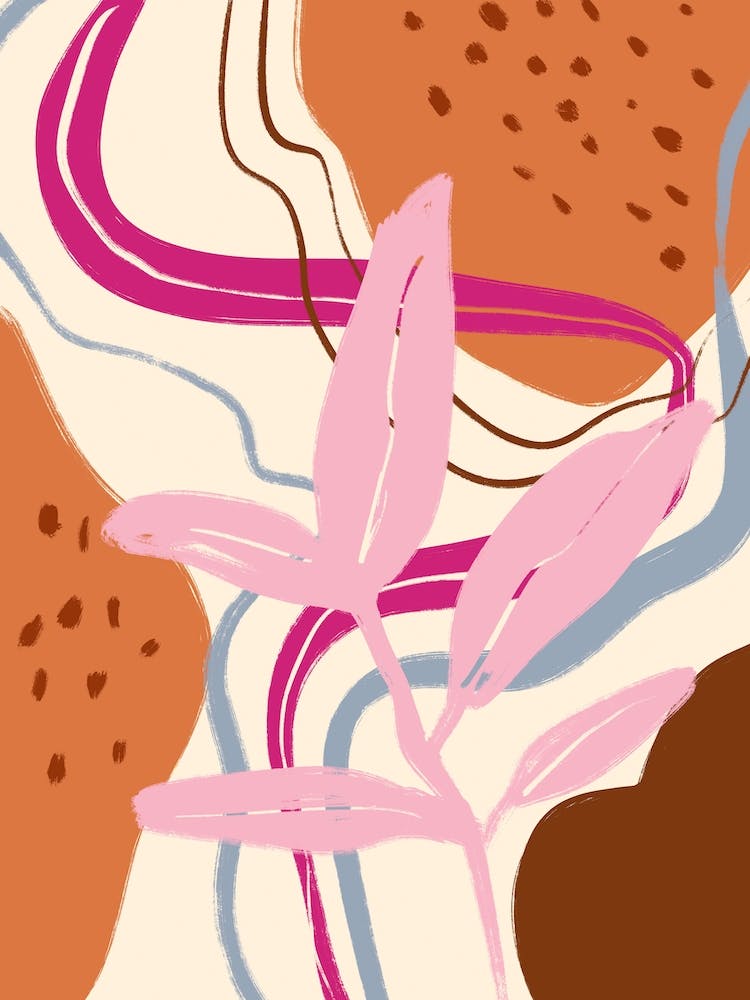 Abstract Modern Leaf Pink 2