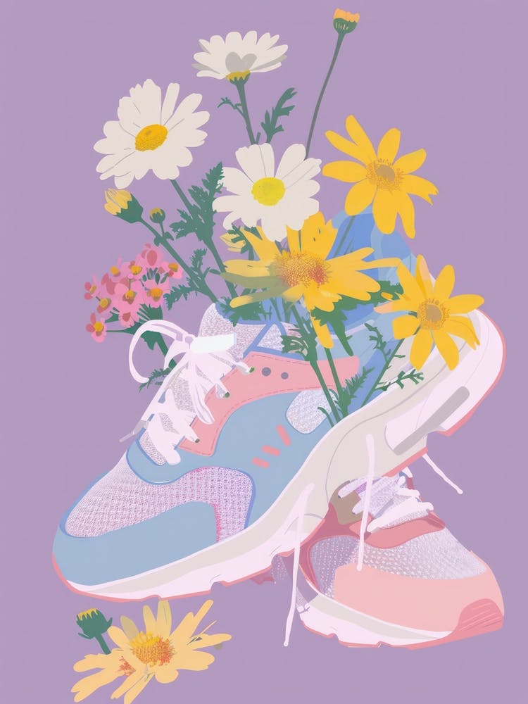 Retro Sneakers With Flowers 90s Illustration 1