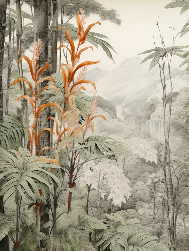 Vintage Jungle Botanical Illustration Heliconia 4