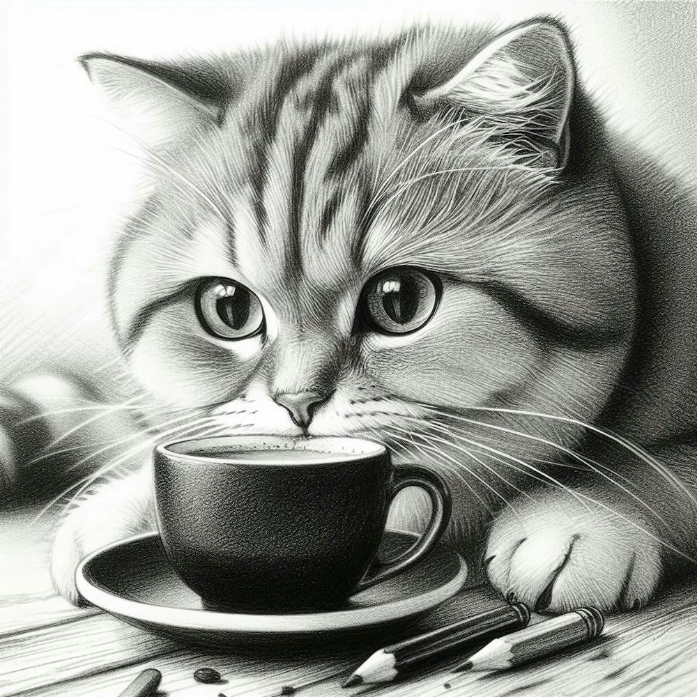 Cat Drinking Coffee 1