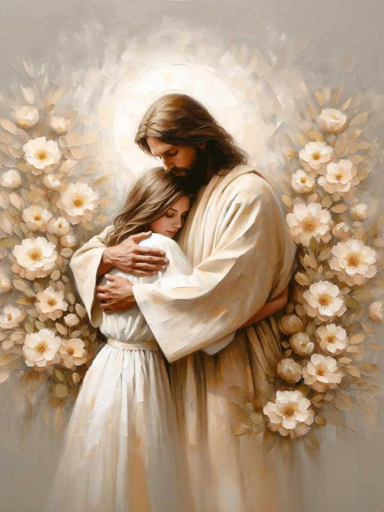 Forever Grateful, Christian Wall Art, Jesus And Woman Art, Jesus Painting, Lds Art, Bible Print, Jesus Hugging Girl, Christian Printable Art