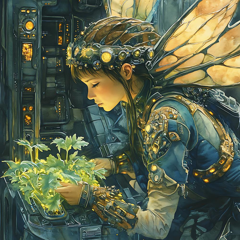 Alien Gardener Watercolor Painting 3