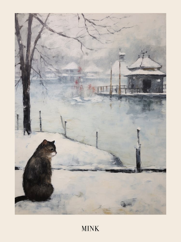 Vintage Winter Animal Painting Poster Mink