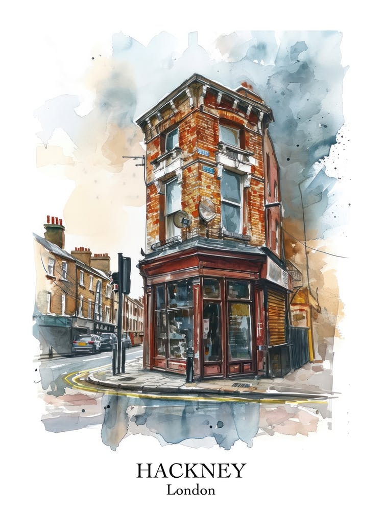 Hackney London Borough   Street Watercolour 8 Poster