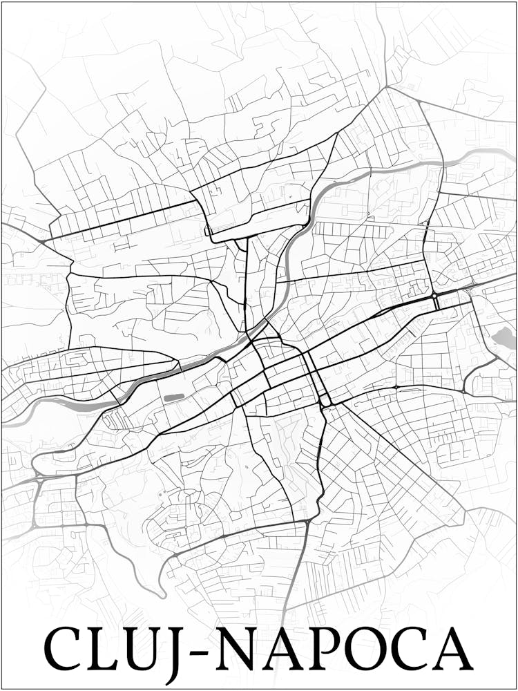Cluj Napoca, Romania, City Map, Black And White Fade Design