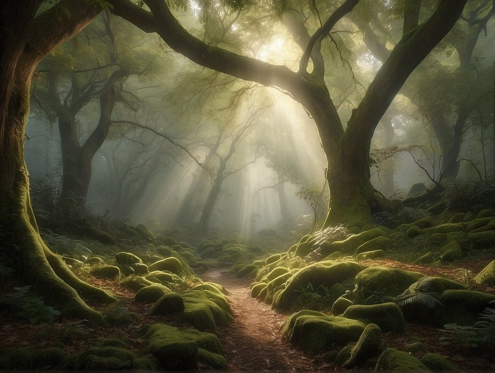 A Misty Morning Stroll in a Lush Forest 1