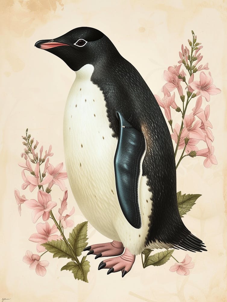 Adlie Penguin Signy Island Vintage Botanical Painting 3