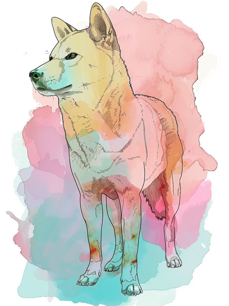 Shiba Inu Dog Pastel Line Watercolour Illustration 1