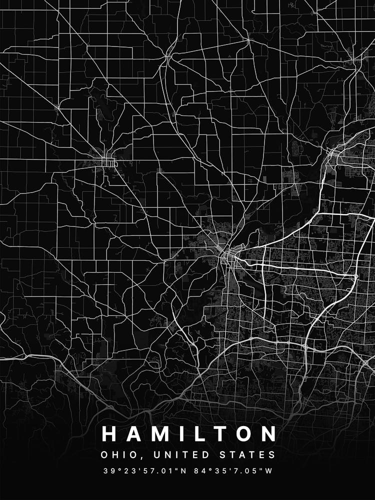 Hamilton Ohio USA Black Map