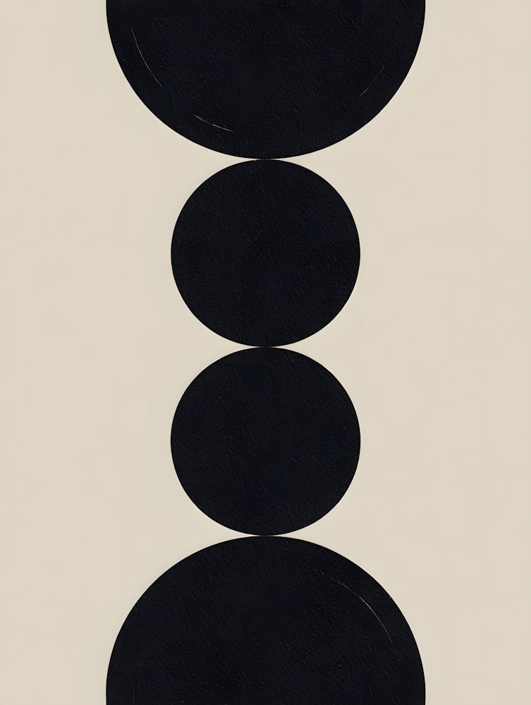 Geometric Art – Vertical Alignment of Black Circles on Beige Background
