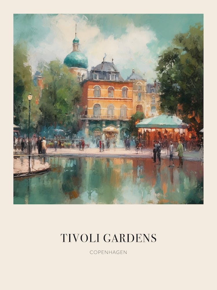 Tivoli Gardens Copenhagen Denmark 2 Vintage Cezanne Inspired Poster