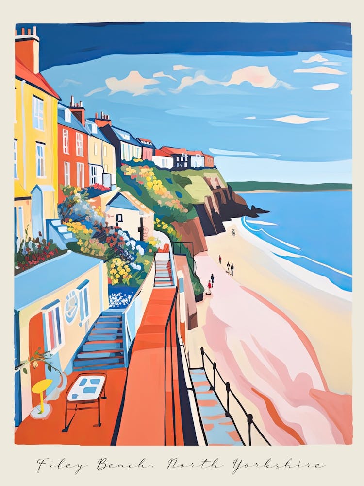 Poster Of Filey Beach, North Yorkshire, Matisse And Rousseau Style 4