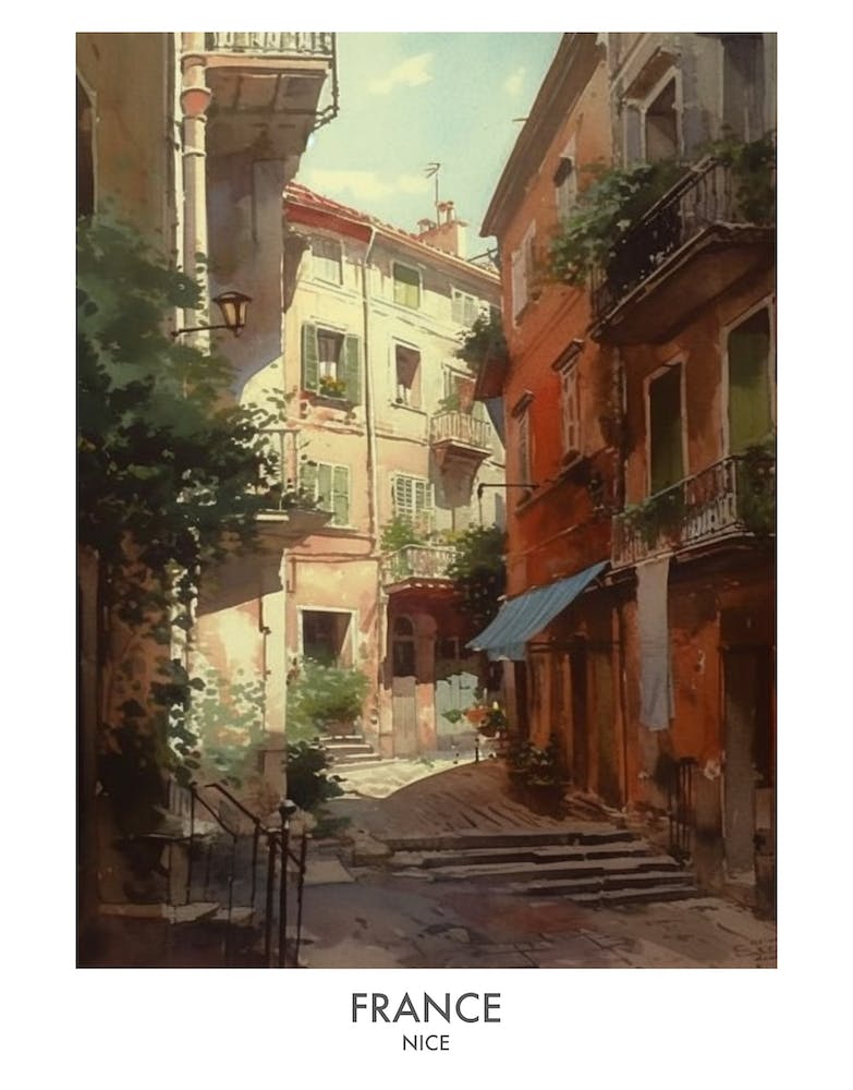 Nice, France 1 Watercolor Travel Poster