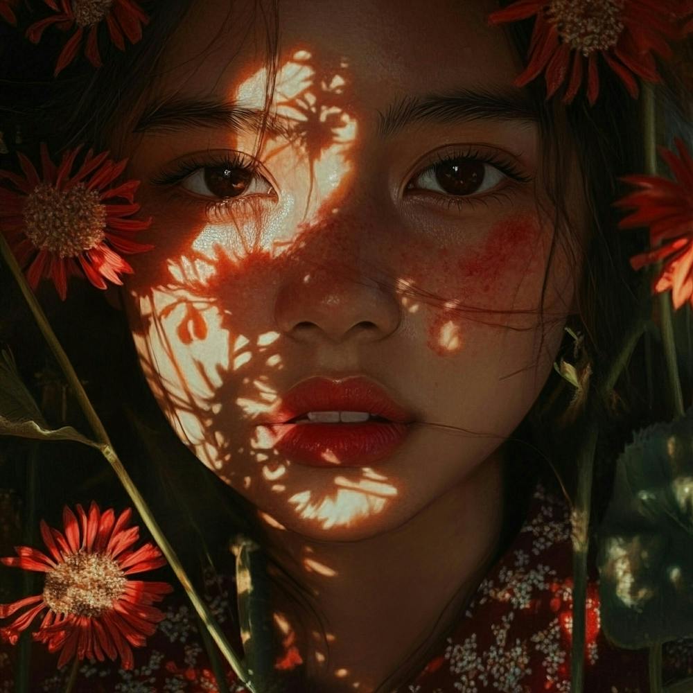 Girl With Red Flowers