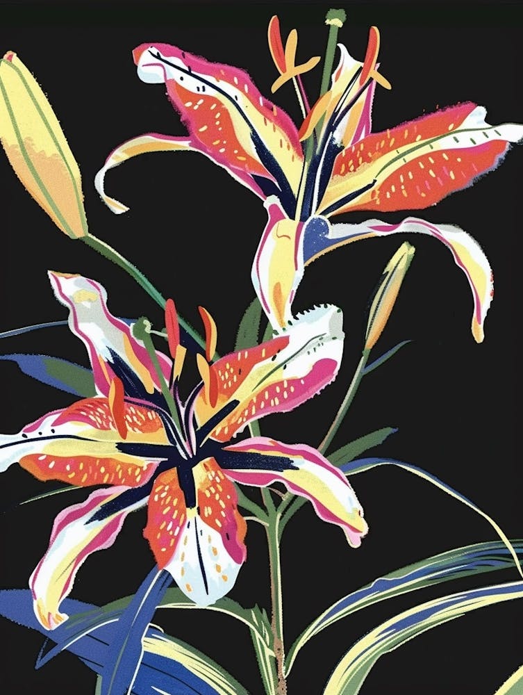 Neon Flowers On Black Lily 5