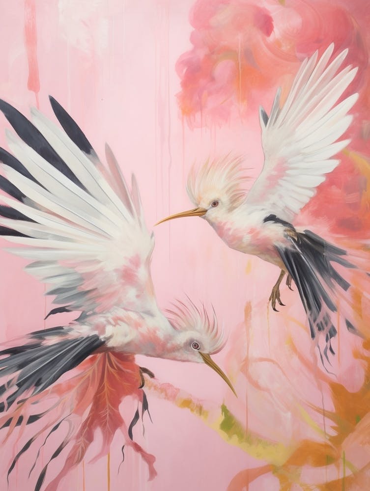 Pink Ethereal Bird Painting Hoopoe 3