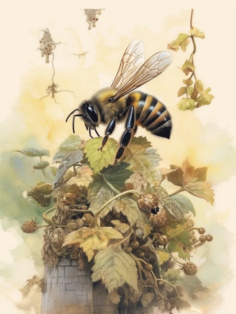 Abeille fleur à pattes poilues Ruche Illustration à l'aquarelle 2
