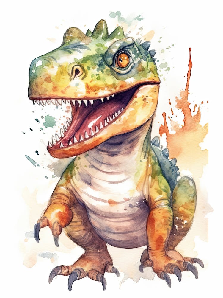 Tarbosaurus Tenerensis Süßer Dinosaurier Aquarell 2