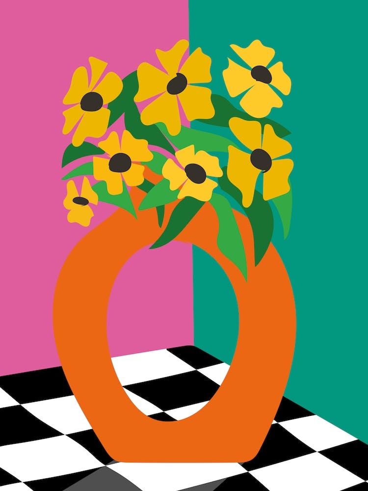 Maximalist Colorful Flowers In A Vase