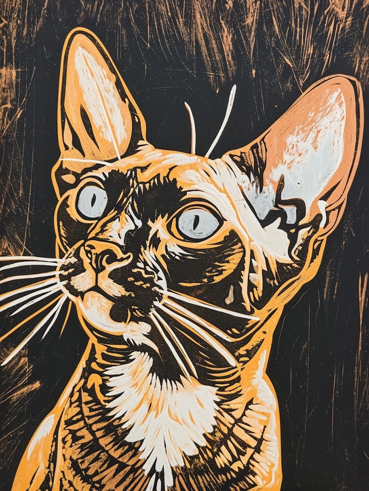 Devon Rex Linocut Blockprint 4