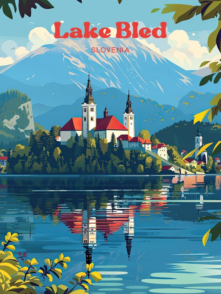 Lake Bled Castle Digital Travel Illustration
