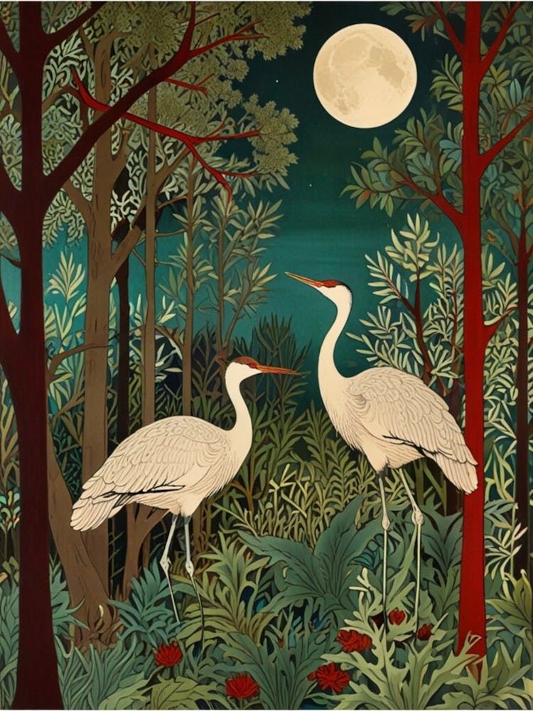 William Morris Two Cranes In The Forest 1