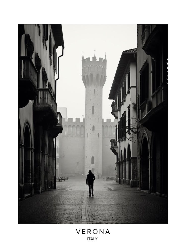 Poster Of Verona, Italy, Black And White Analogue Photography 4